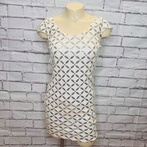 Dress The Population Women's White Lined Sequin Gabriela Mini Dress Size XS